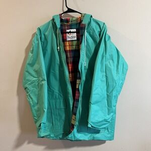 Misty Harbor Lined Rain Jacket Women's Large Pink Mid Length Hooded Coat Slicker